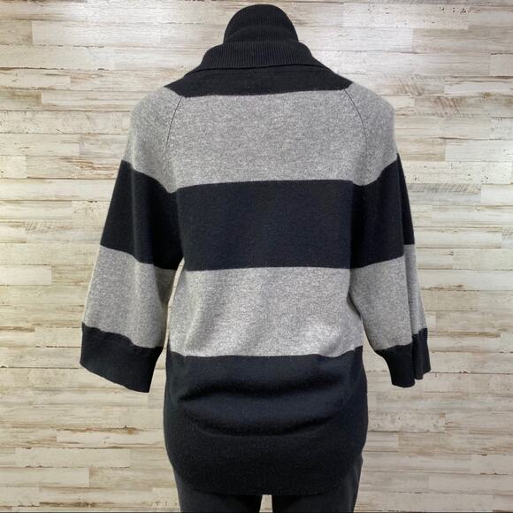 Pure Amici Cashmere Cowl Neck Sweater Womens Size XS Black & Gray Stripe - Picture 11 of 16